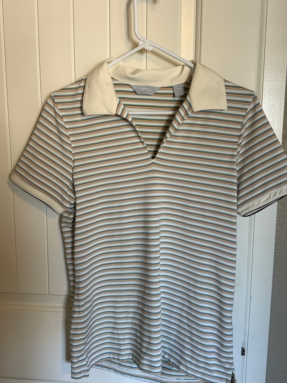 Callaway Striped Polo in Cream, Light Blue & Green